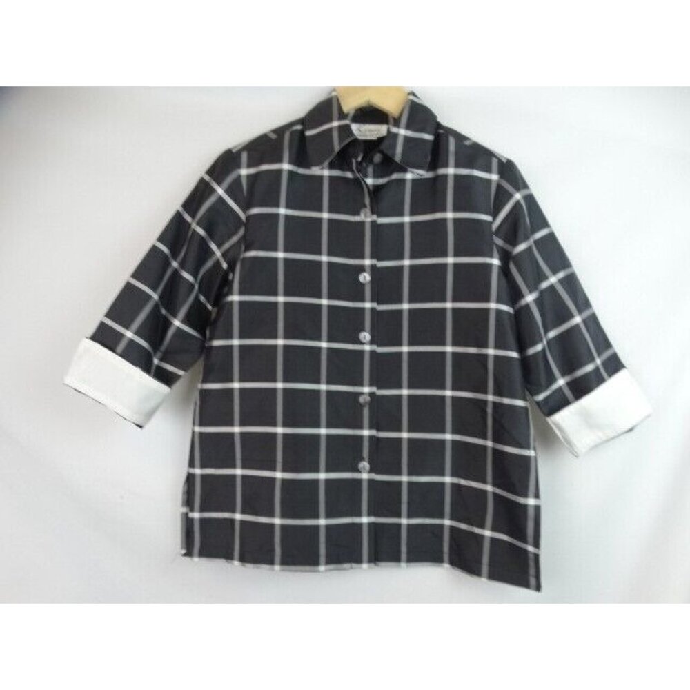 Linea by Louis Dell'Olio Women's Shirt XS Black Silk 3/4 Sleeve Button Down Top